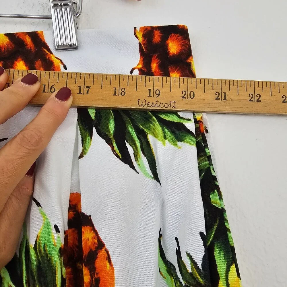 Womens Sz 3X Tropical Pineapple Print Pleated Swing Skirt Cotton Blend Retro NWT